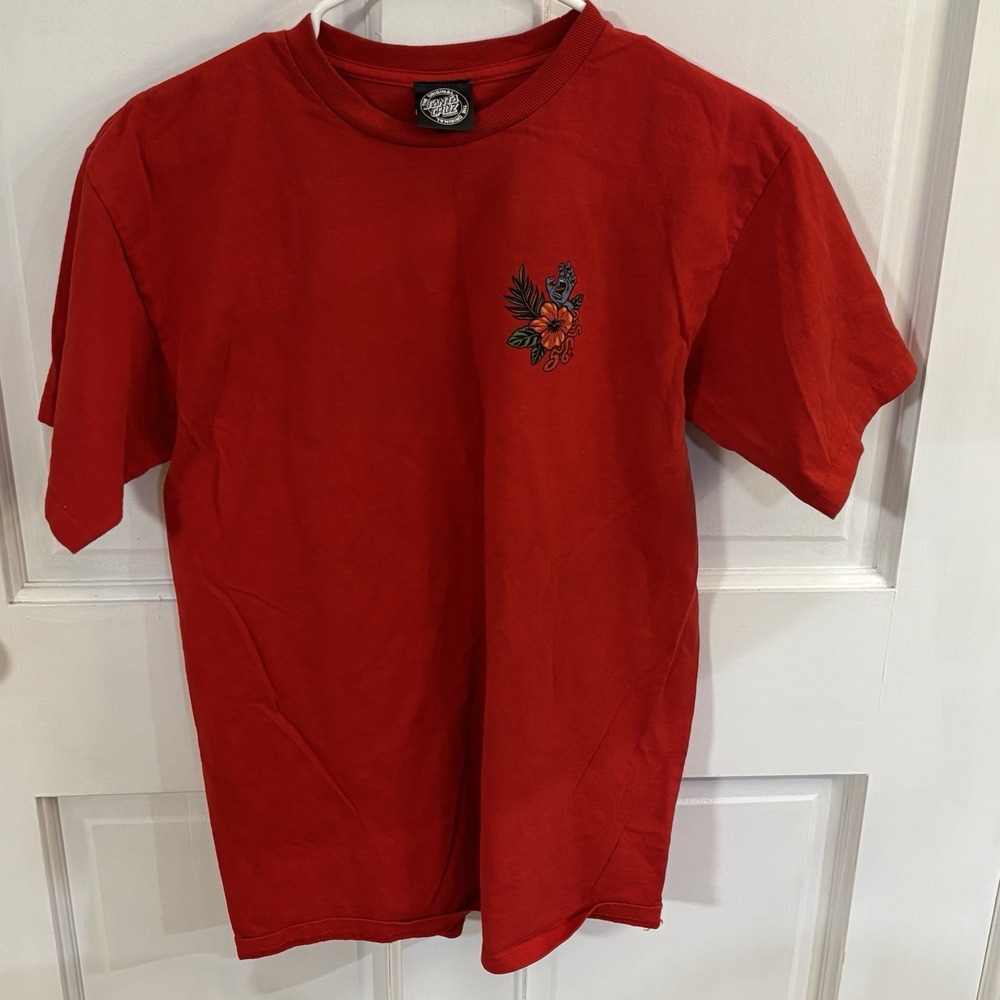 santa cruz collab saint & sinners hand skatebord‎ red tshirt size Medium